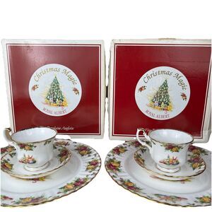 2 Sets Royal Albert CHRISTMAS MAGIC Dinner Plate, Tea Cup & Saucer Bone China
